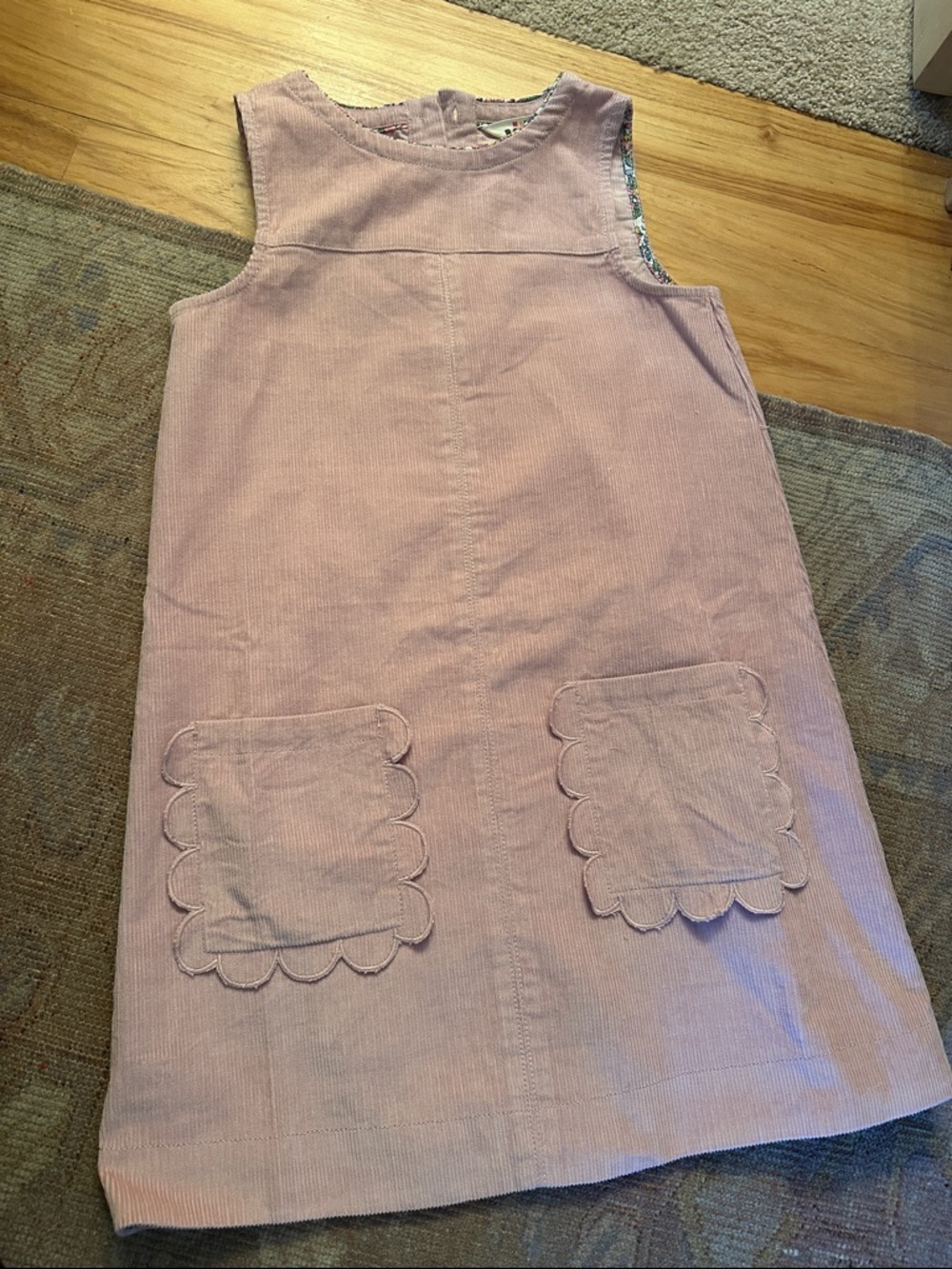 Boden Lilac Corduroy Pinafore Dress with Scallop Pockets